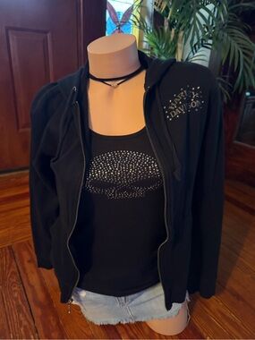 Harley-Davidson Black Rhinestone Skull Zip Hoodie & Tank Set